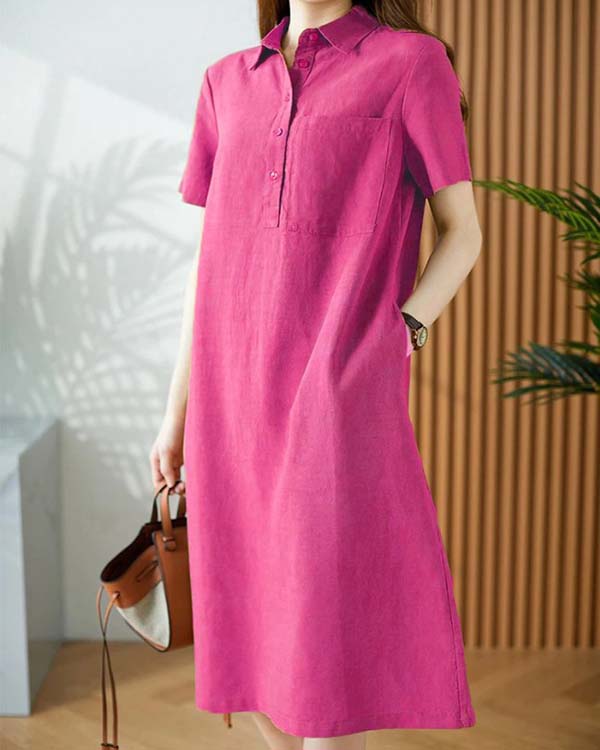 Linen Cotton Short Sleeve Simple Dress
