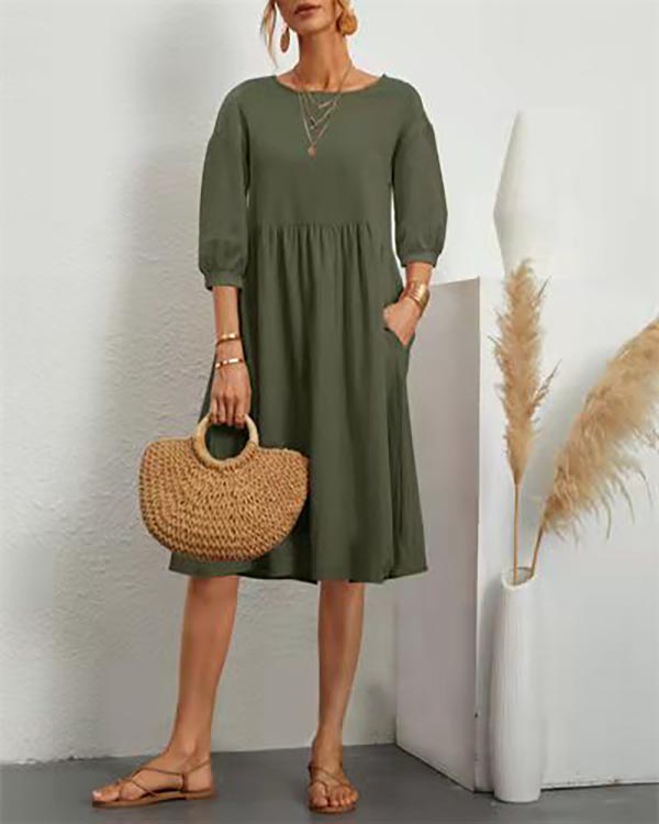 Solid Loose Linen Pocket Dress