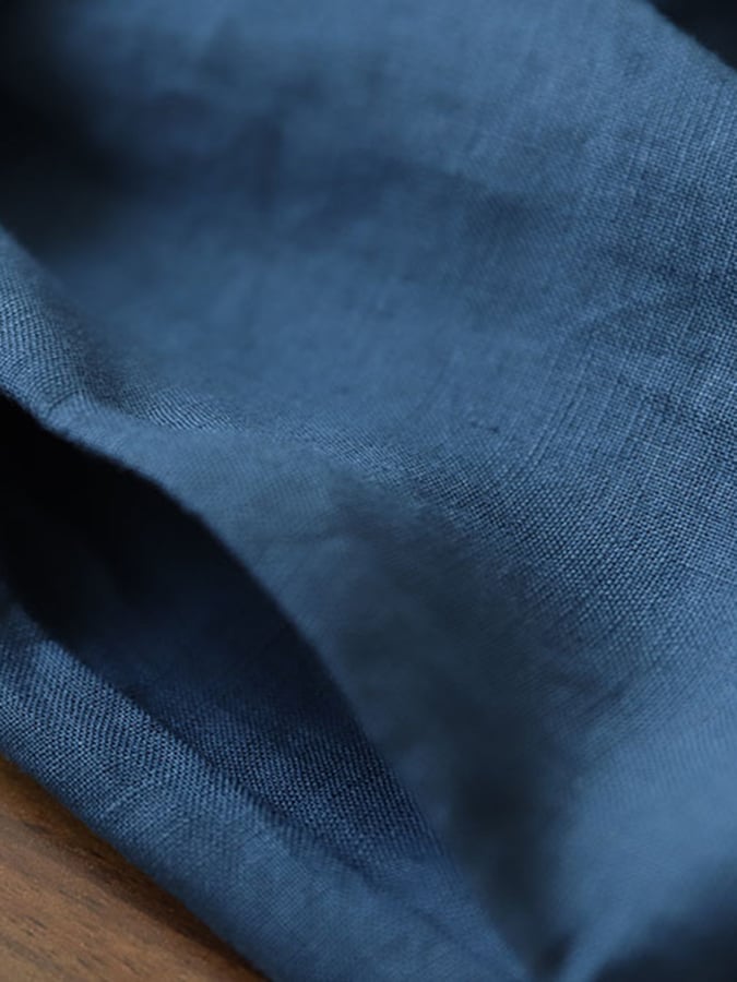 Cotton Linen Lapel Button Belt Solid Color Shirt Dress