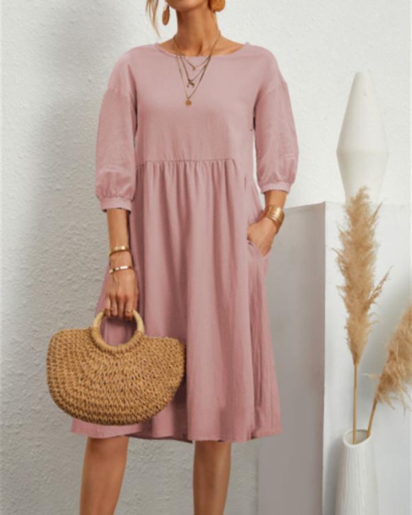 Solid Loose Linen Pocket Dress