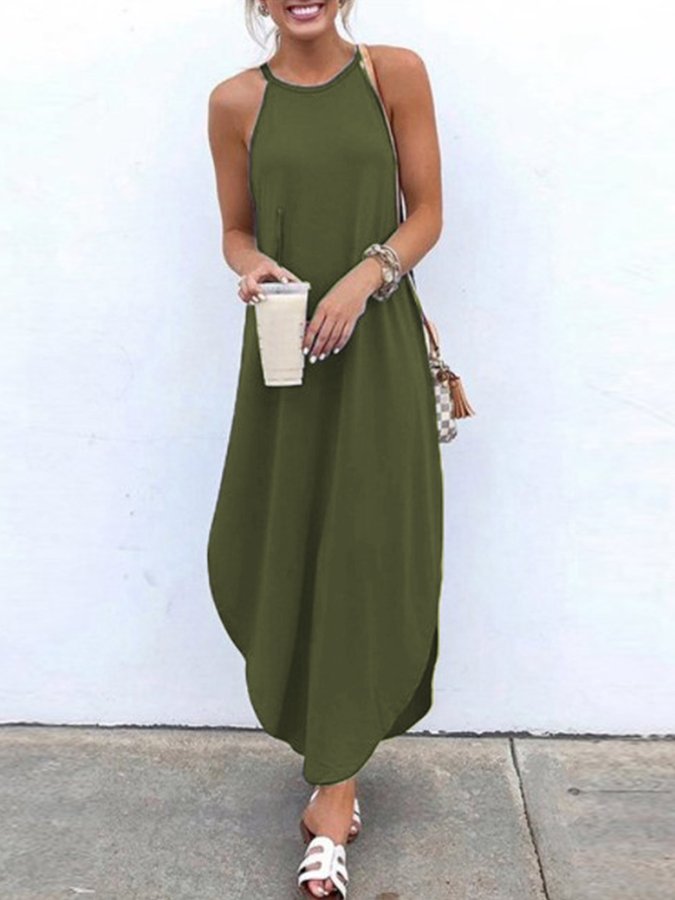 Women's Solid Color Halterneck Dress