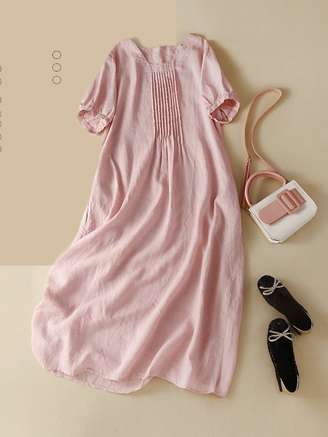 Women's Cotton And Linen Waist Dress