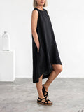 Women's Casual Solid Color Sleeveless Flowy Cotton Dress