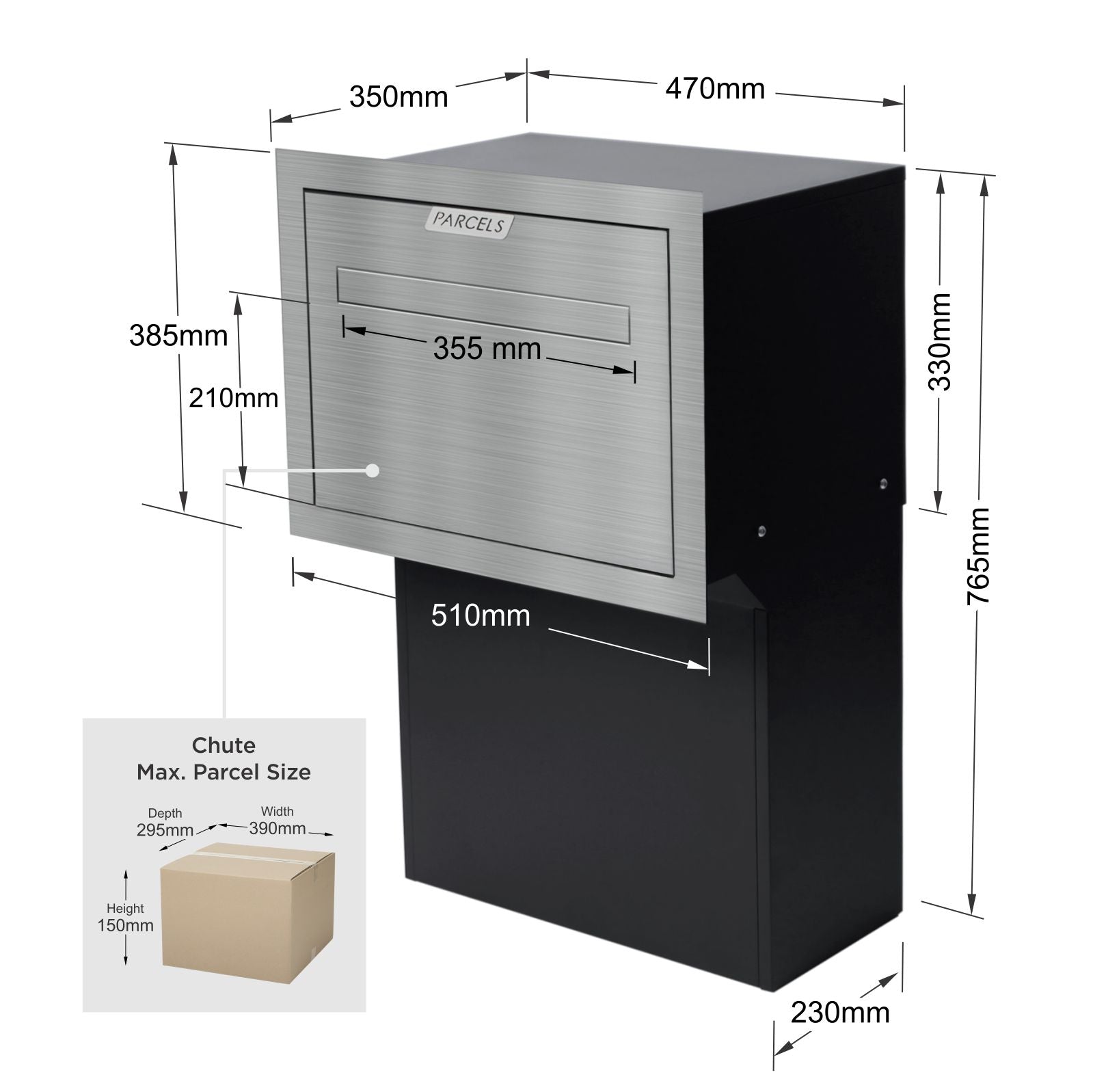 Geneva Large Parcel Fence/Brick Letterbox - Stainless Steel