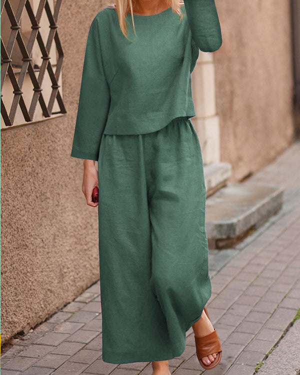 Autumn Solid Color Top And Trousers Casual Suit