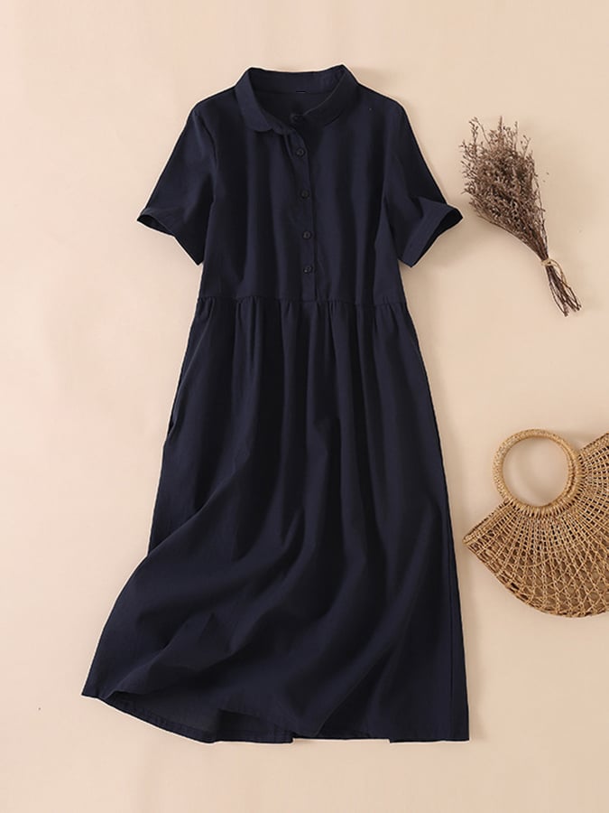 Cotton Linen Thin Age Reducing Doll Collar Dress