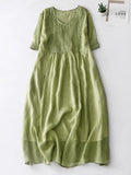 Elegant Pleated Loose Cotton Linen Dress
