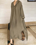 Casual Loose Solid Color Cotton Linen Shirt Dress