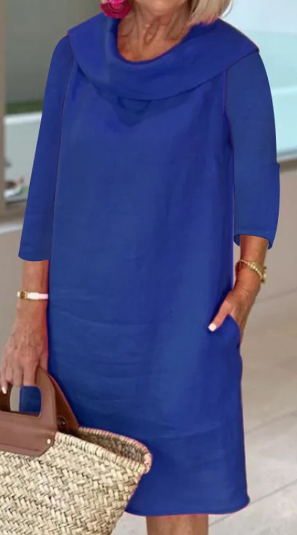 Pile Collar 3/4 Sleeve Dress
