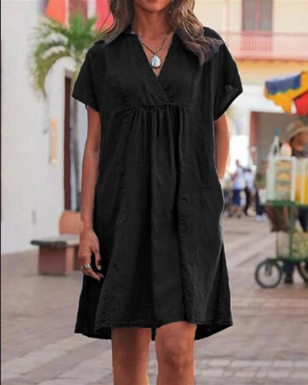 Casual V Neck Solid Woman Linen Dresses