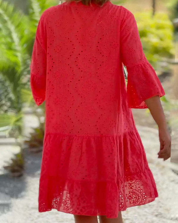 Solid Color Holiday Lace Swing Dress