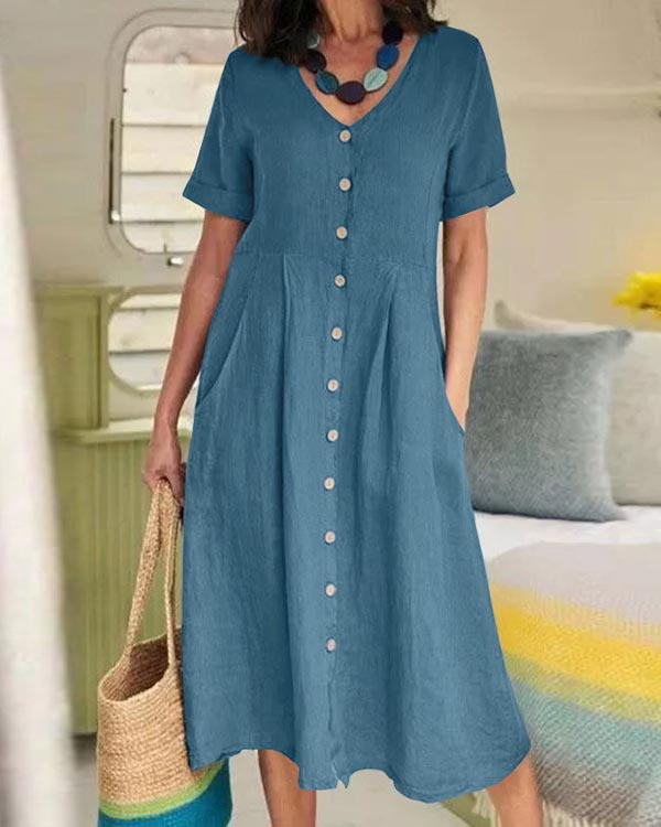 Solid Loose Linen Dress