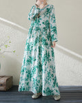 Holiday Round Neck Vintage Cotton and Linen Dress