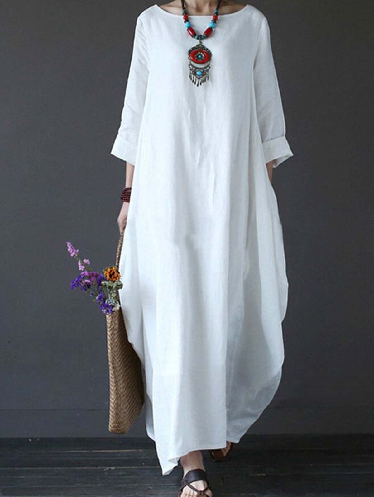 Women's cotton and linen loose plus size dress