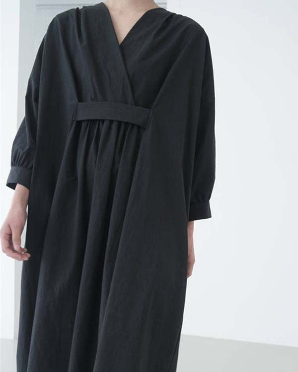 Elegant V-neck Cotton Loose Solid Color Long Dress