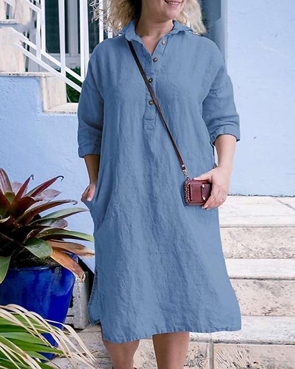 Cotton Solid Shirt Dress