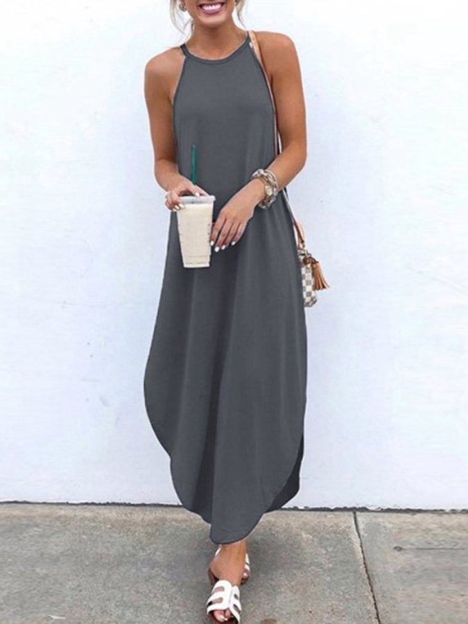 Women's Solid Color Halterneck Dress