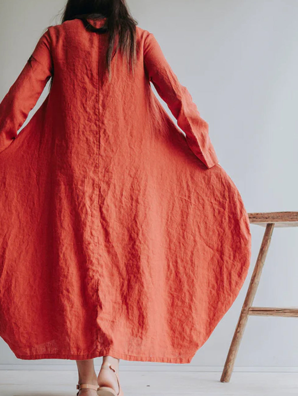 Classic Solid Round Neck Linen Maxi Dress