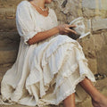 Vintage Cotton Linen Layer Ruffle Comfy Maxi Dress