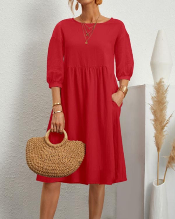Solid Loose Linen Pocket Dress
