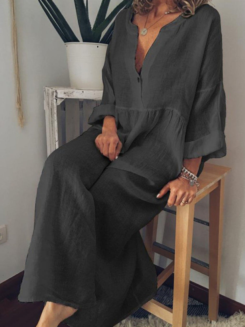 Women's Casual Pure Color Cotton Long Dress