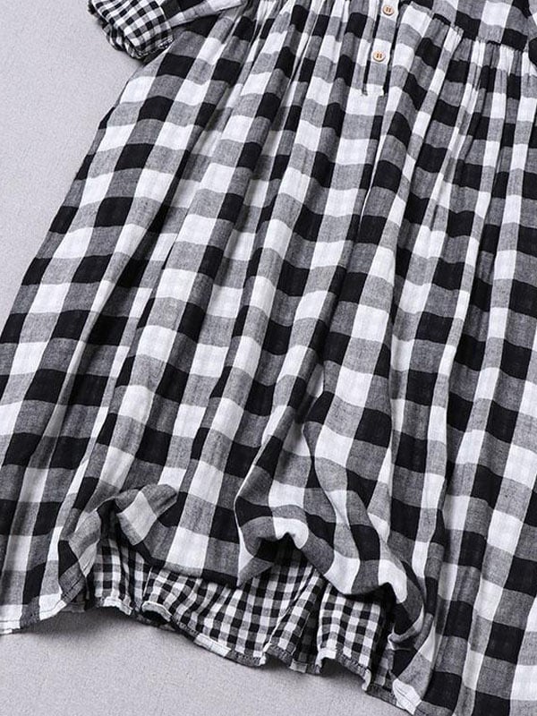 Women's Plaid Patchwork Printed Lapel Dress