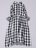Women's Plaid Patchwork Printed Lapel Dress