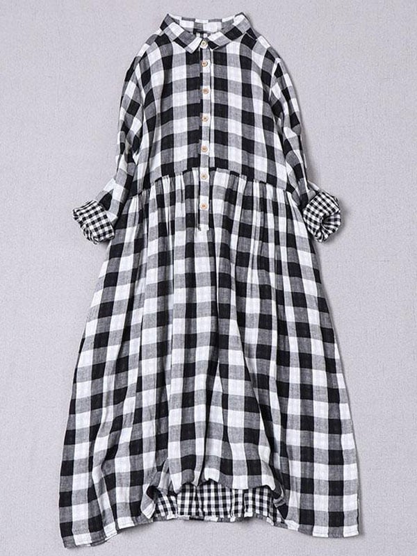 Women's Plaid Patchwork Printed Lapel Dress