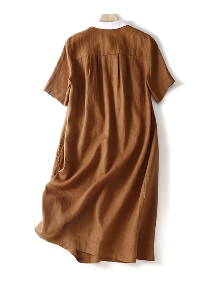 Literary Retro Cotton Linen Polo Dress