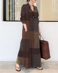 Casual Color Block Cotton Linen Shirt Collar Dress