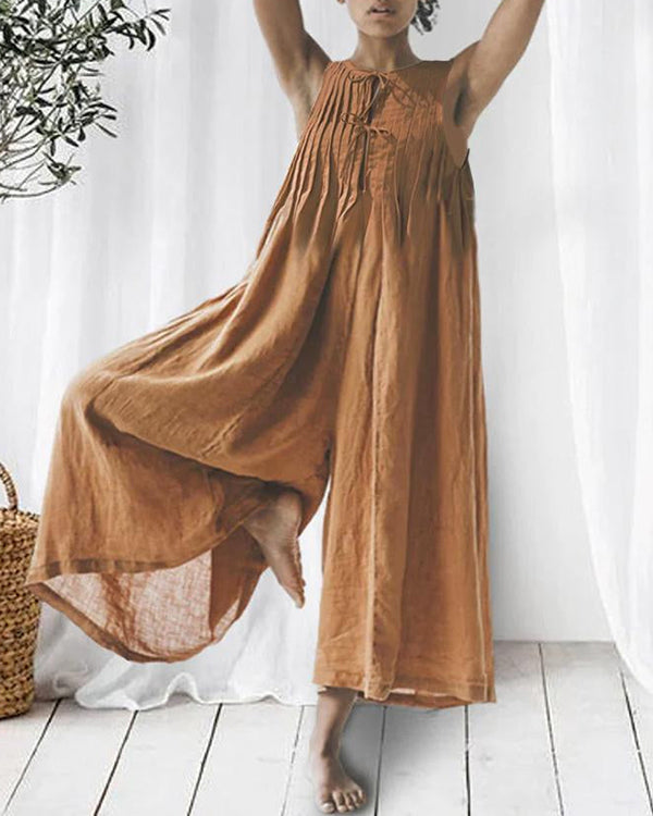 Casual Linen Loose Jumpsuit (Green In Stock)