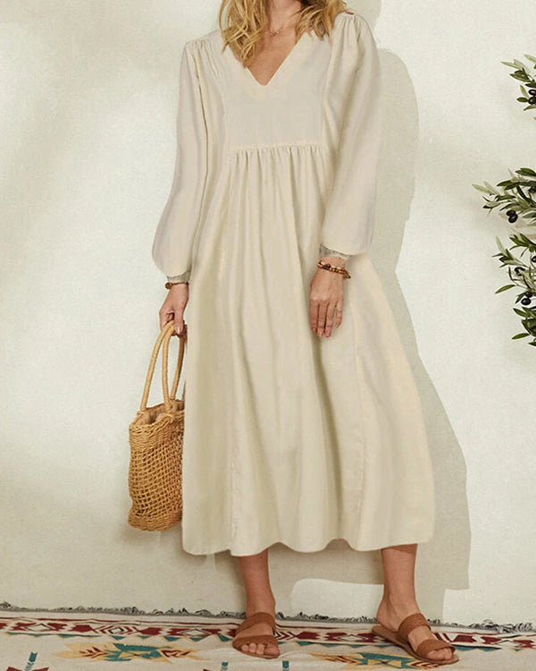Cotton Linen Loose Balloon Sleeve Dress
