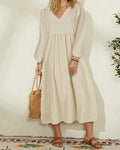 Cotton Linen Loose Balloon Sleeve Dress