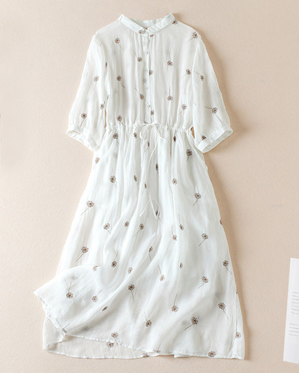 Retro Lapel Waist Short Sleeve Midi Dress