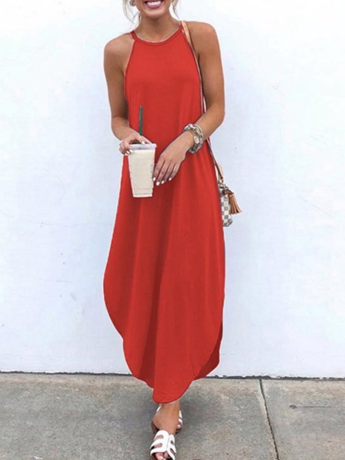 Women's Solid Color Halterneck Dress