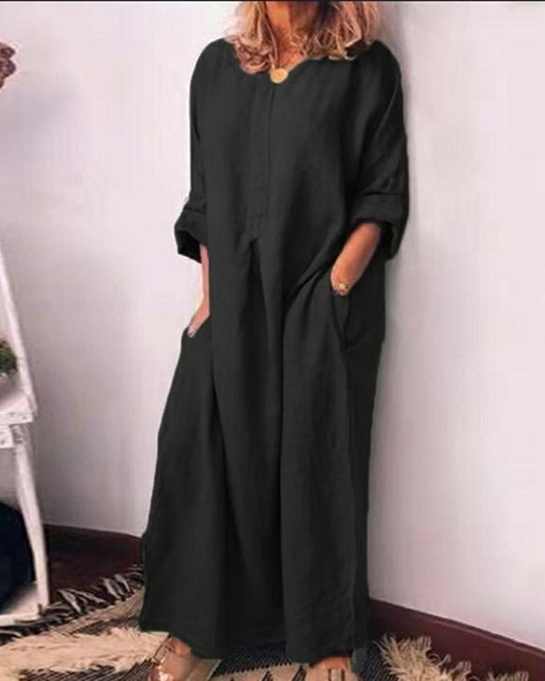 Solid Color Oversized Home Dress Casual Loose Cotton Linen Dress
