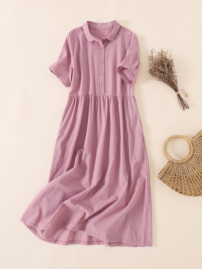 Cotton Linen Thin Age Reducing Doll Collar Dress