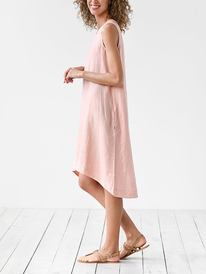 Women's Casual Solid Color Sleeveless Flowy Cotton Dress