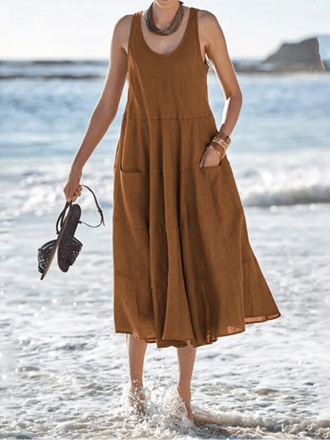 Women's Solid Color Elegant Cotton Linen Dress