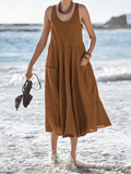 Women's Solid Color Elegant Cotton Linen Dress