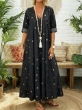 Casual Gold Star Print 100% Cotton Dress
