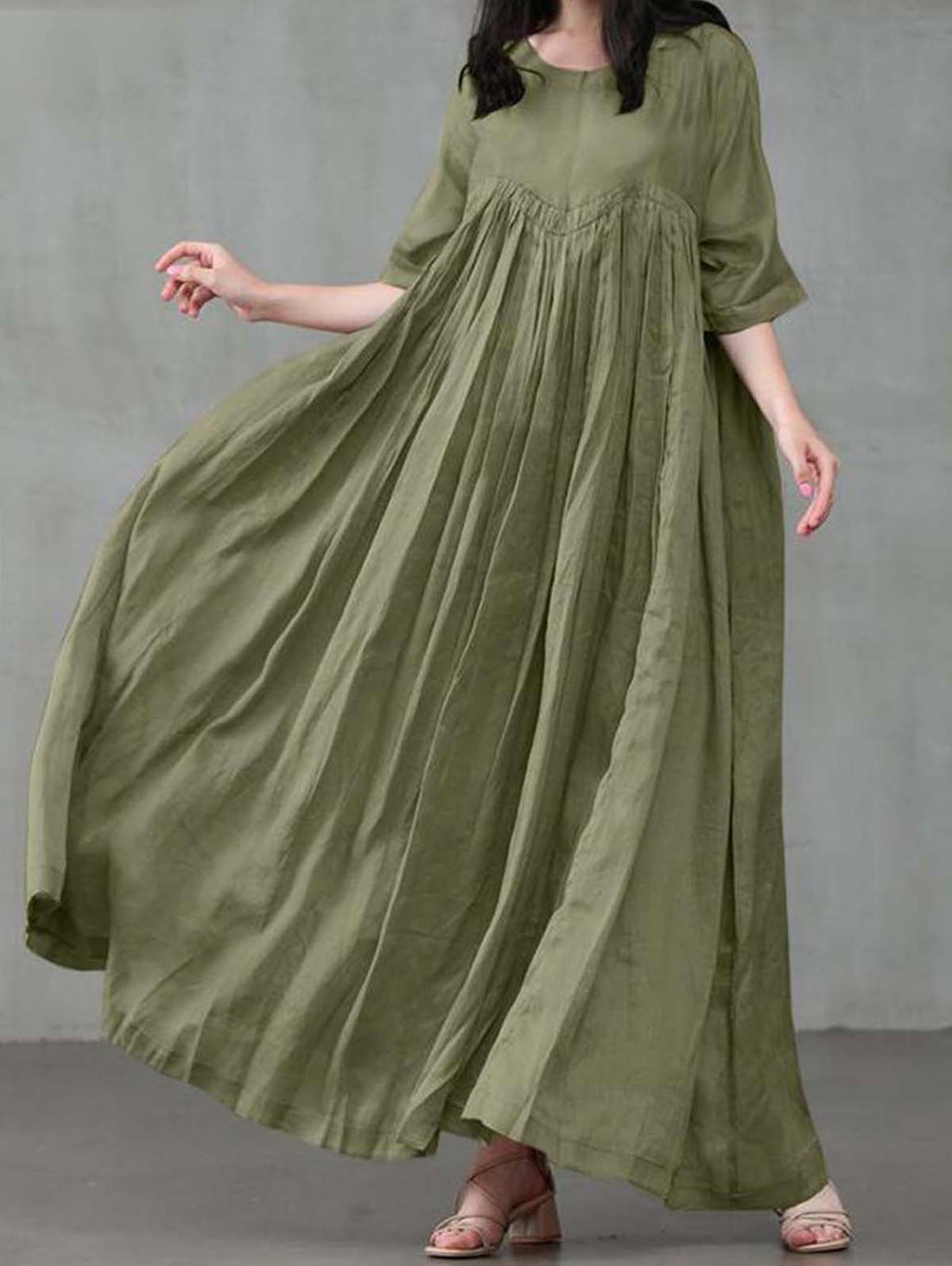 Casual Plain Round Neck Half Sleeve Flowy Maxi Dress