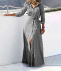 Elegant Cotton and Linen Striped Cardigan Dress
