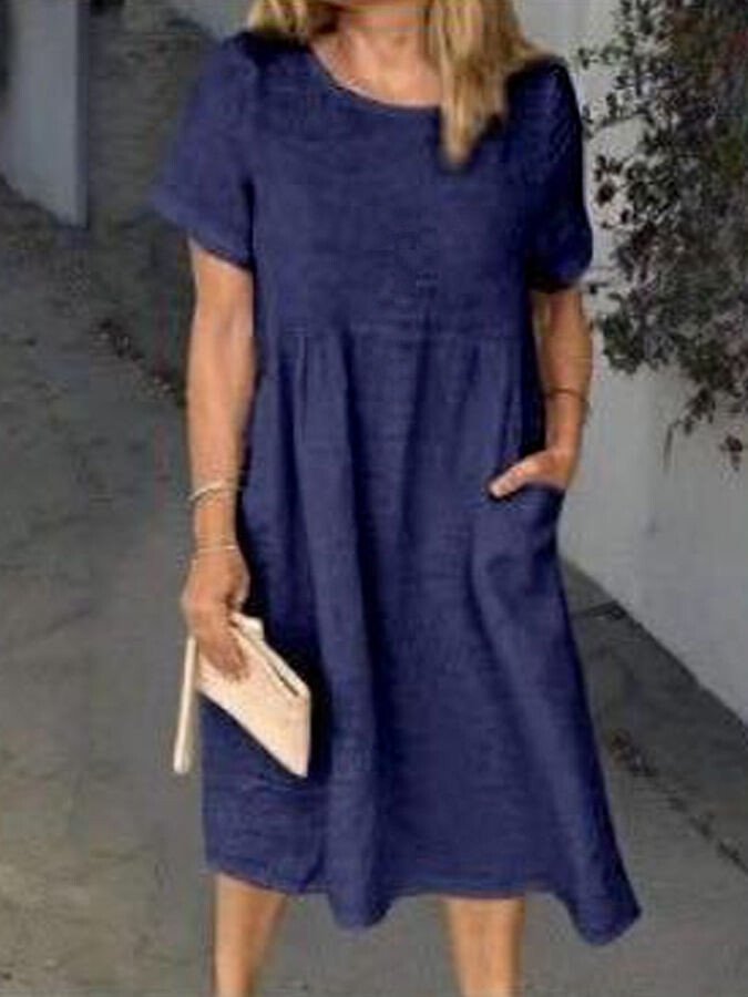 Women's Casual Pure Color Cotton Dress