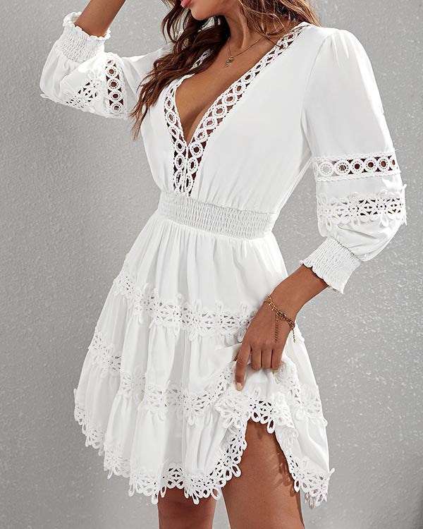 Sexy V-neck Lace Cutout Dress