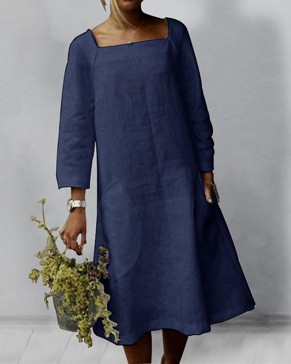 Solid Pocket Linen Casual Dress