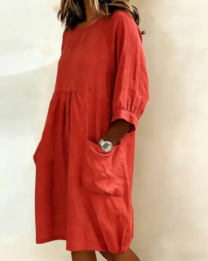Solid Color Three-Quarter Sleeve Loose Dress