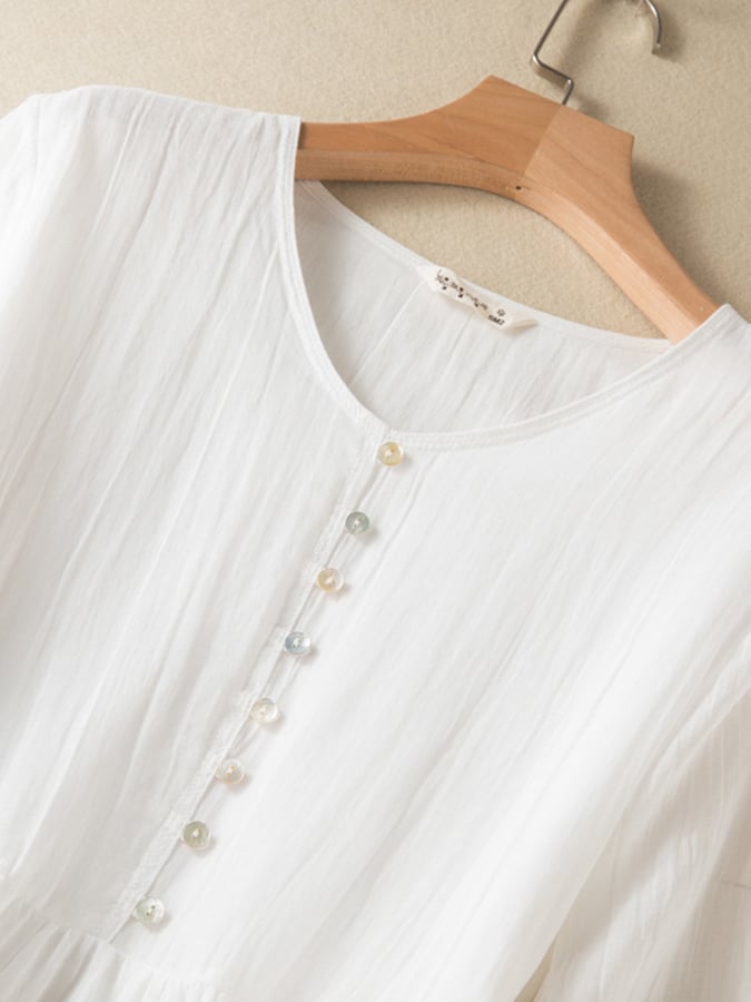Cotton and Linen Double Layer Lined Solid Color Dress