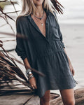 Chicindress Casual Loose Cotton And Linen V-neck Dress