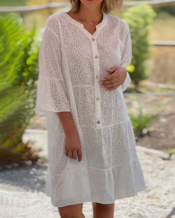 Solid Color Holiday Lace Swing Dress